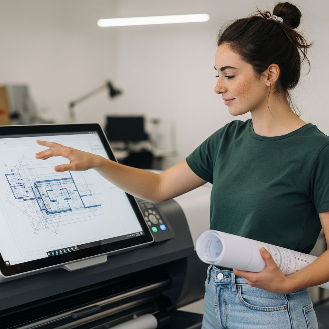 using a large plotter's interface.