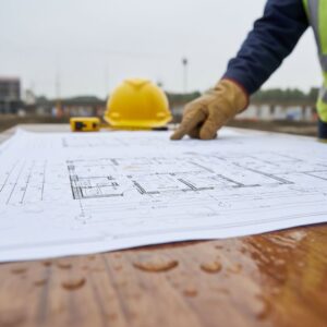 construction worker using blueprint